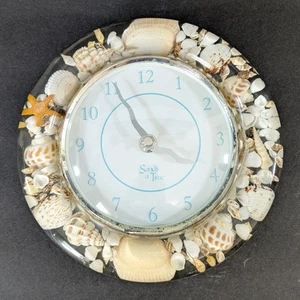 Seashells In Lucite Beach Ocean Cottage Sands of Time Wall Clock 8" Tested Works - Picture 1 of 10