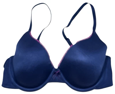 Sweet Nothings Bra Women 36D Navy Underwire Lightly Lined Pink Lace Demi Plunge - Image 1 of 4