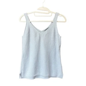 Banana Republic babyblau geripptes Tank V-Ausschnitt 100% Kaschmir Tank Größe XS - Bild 1 von 10