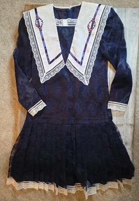 Vtg Gunne Sax Jessica McClintock Dk Purple Pleated Lace Drop Waist Victorian... - Image 1 of 4