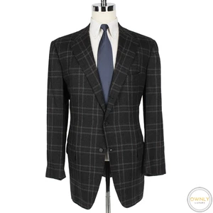 LNWOT Kiton Black Grey 100% Cashmere Plaid Handmade 3/2 Roll Jacket 46L $9550 - Picture 1 of 7