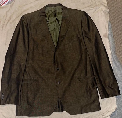 Men's VTG 60's Botany 500 Brown 100% Wool Sharkskin Blazer Jacket sz 44/46 - Image 1 of 4