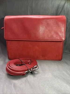 Levenger Red Leather Organizer Travel  Clutch Crossbody Bag Multi Purpose Rework - Image 1 of 4