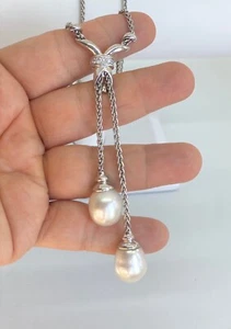 Atemberaubender Diamant 14mm Südseeperle 18K Lariat Anhänger Halskette 37,1g - Bild 1 von 10
