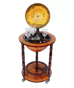 Vintage Globe Bar Drink Cabinet Wine Bottle Stand Trolley Movable Wheels 330mm - Picture 1 of 10