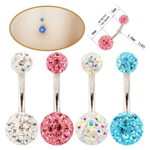 Various Bar Navel Belly Button Ring Barbell Coated CZ Crystal Ball Body Piercing - Picture 1 of 14