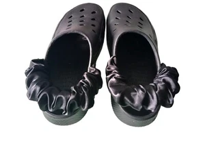 Black Satin croc strap scrunchie Cover Fits All Croc Type Shoes,mules,clogs - Picture 1 of 9