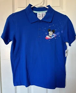 NWT Disney Parks Joey Chou Mickey Stitch Blue Polo Shirt Youth Unisex Kids L - Picture 1 of 8