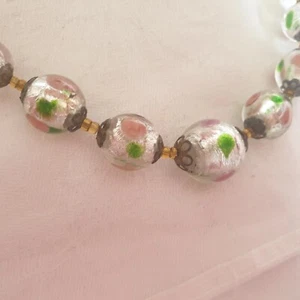 Vintage Venezianische Murano Glas Rosen Wirbel Halskette Fassverschluss Retro - Bild 1 von 8