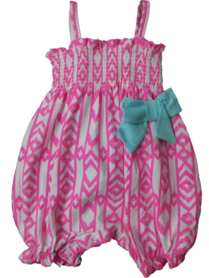 Infant Girls Neon Pink Tribal Print Single Romper Outfit Baby Bodysuit - Image 1 of 1