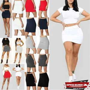 Ladies Womens High Waisted Stretch Pencil Elasticated Bandage Bodycon Mini Skirt - Picture 1 of 13