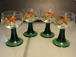 Vintage Luminarc Green Stem W/Grapes & Leaves 4.5” Wine Glasses France Set 4. - Picture 1 of 6