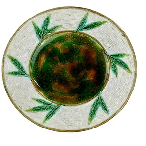 George Jones Majolica Bamboo And Basket weave Plate 9.5” 19th C. - Picture 1 of 11