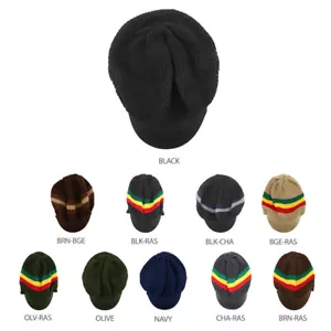 RGY Striped Jamaica Rasta Knit Deep Crown 100% Cotton Visored Beanie - FREESHIP - Picture 1 of 68