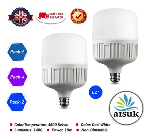 E27 LED Bulb 18W 6500K Cool White 1400lm 100W Equivalent Non-Dimmable Screw - Picture 1 of 10