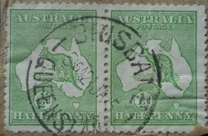 Australia 1913 HalfPenny Kangaroo pair with BRISBANE postmark - Picture 1 of 1