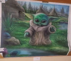 Star Wars The Mandalorian Child's Play Digital Print Panel Thomas Kinkade - Picture 1 of 1