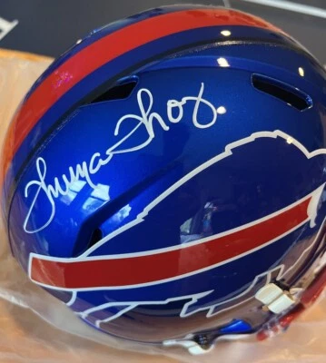 Casco réplica velocidad flash firmado por Thurman Thomas Buffalo Bills certificado de autenticidad BAS Foto 1 de 4