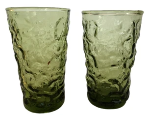 Imperial Glass Juice Glasses Provincial Green Set 2 Thumbprint Vintage 4 in 4 oz - Picture 1 of 4