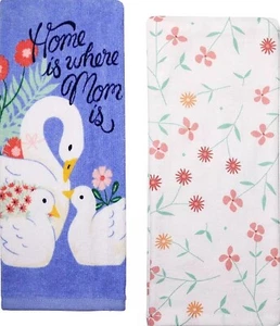 2 toallas de algodón diferentes (15""x26") FLORES Y CISNES DE PRIMAVERA, HOGAR ES DONDE ESTÁ MAMÁ, KO - Imagen 1 de 17