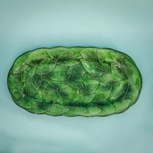 VIETRI FOGLIA Leonardo Italy Majolica Leaf Green Ceramic Serving Platter Tray - Picture 1 of 8