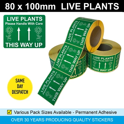 PRICE STICKERS / AUDIOPRINT LTD. 80 x 100mm - LIVE PLANTS - Handle With Care - Quality Sticky Labels / Stickers