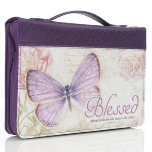 Bible Cover Large 7"x 10 1/8 x 1 7/8 Jerimiah 17:7 Purple Butterfly Blessed - Picture 1 of 3