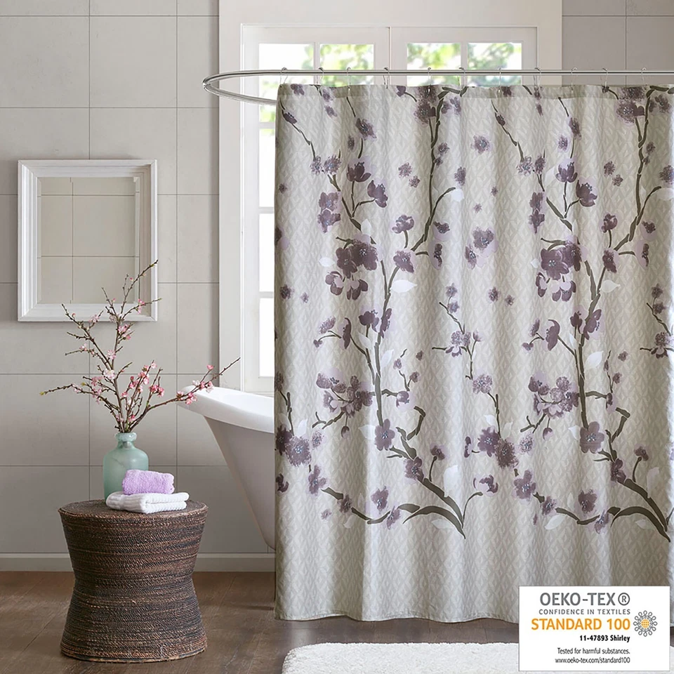 Madison Park Cotton Shower Curtain With Purple Finish Mp70-4172