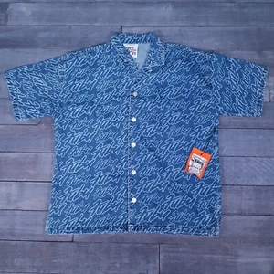 FOREVER 21 X FUBU Button up Shirt All Over Print Logo Mens Size LARGE Blue Y2K - Picture 1 of 6