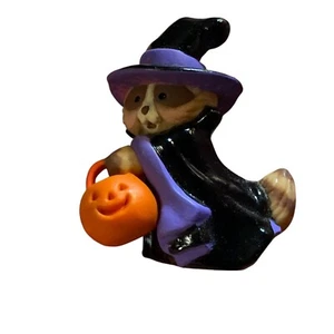 VTG Halloween Hallmark Merry Miniature Raccoon Witch Pumpkin Pail PVC Figure - Picture 1 of 3