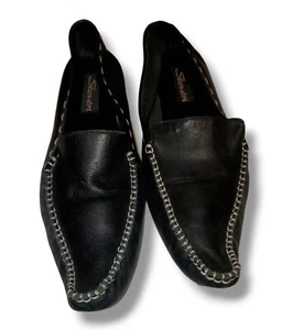Women's Steven Leather Black Square Toe Driving Loafer Size 10m - Picture 1 of 3