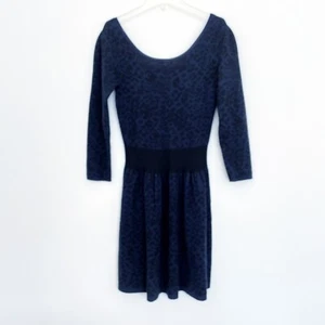 Sandro Paris Animal Print Wool Knit 3/4 Sleeve Fit & Flare Navy Dress NWT 2 - Picture 1 of 6