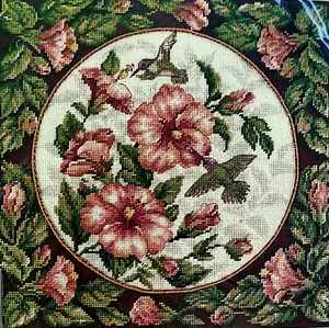 DIMENSIONS HUMMINGBIRDS ON FLORAL Needlepoint Kit  **VINTAGE / RARE**. BEAUTIFUL - Picture 1 of 3