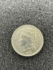 1865 Three-Cent Piece (Nickel) Beautiful Coin - Picture 1 of 3