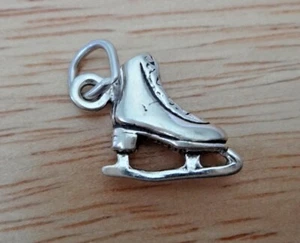 Sterling Silver 3D 12x13mm Small Ice Skater Skate Charm - Picture 1 of 3
