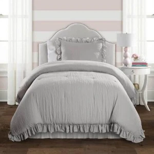 Lush Decor Comforter Set 68"x92" Light Gray Twin XL Polyester Textured (2-Piece) - Picture 1 of 4