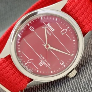 VINTAGE HMT JANATA HAND-WINDING INDIAN MENS RED COLOR DIAL WATCH a788-U - Picture 1 of 9