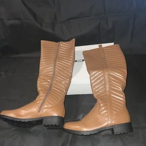 Brown Quilted Knee High Boots Size 4 - Picture 1 of 9