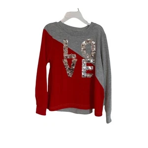 C&C California Kids Girls Small Red & Gray Sweater w/ Sequin LOVE Letters NWOT - Picture 1 of 2