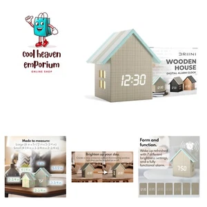 Digital House Shaped Alarm Clock with Temperature Display Stripe Wood – Moder... - Picture 1 of 8