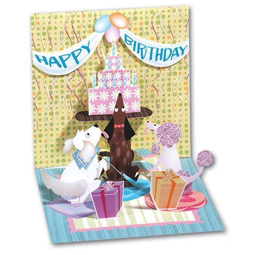 Dog and Cake Party Pop-Up Birthday Card - Greeting Card by Up With Paper - Image 1 of 1