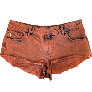 Superdry Spirit of Japan 67 Denim Jean Shorts Orange Distressed Raw Hem Size 32 - Picture 1 of 8