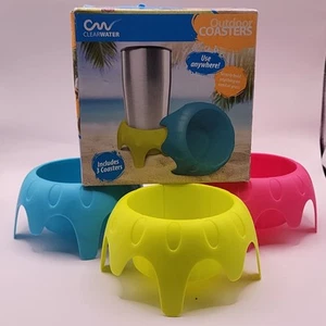 Beach Cup Holder Sand Beverage Drink Coasters Portable Vacation Accessories 3pk - Picture 1 of 4