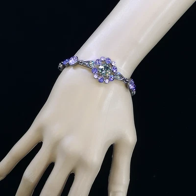 GIVENCHY PURPLE GREY CRYSTAL RHINESTONE GUN METAL BRACELET FREE SHIP - Image 1 of 4