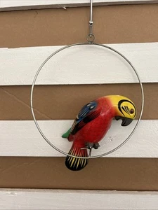 Vintage Hanging Hand Painted Ceramic Parrot on Swing Mexican Folk Art 10” - Picture 1 of 9