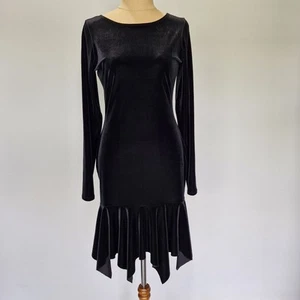 Blackmilk Black Velvet Long Sleeve Asymmetric Frill Hem Bodycon Dress Size S - Picture 1 of 8