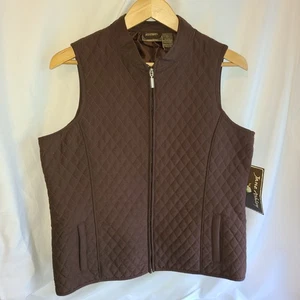 NWT-Jane Ashley Brown Quilted Vest Full Zipper Jacket Pockets Womens Size Large - Picture 1 of 12