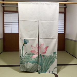 Privacy Drape Japanese Style Doorway Canvas Noren Curtain Home Decor Lotus - Picture 1 of 5