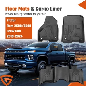 TPE Floor Mats Liners for 2019-2024 Ram 2500/3500 Crew Cab All Weather - Picture 1 of 12
