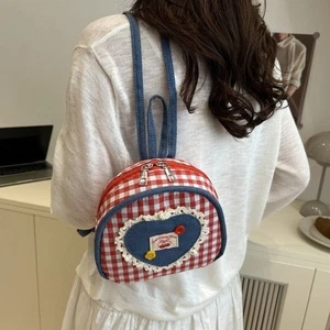 Mini Lattice Backpack Cloth Knapsack Sweet Denim Shoulders Bag Students - Picture 1 of 12